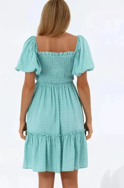 Lyn Mini Dress - On or Off Shoulder Shirred Bodice Mini Dress in Airin Print><noscript><img width=