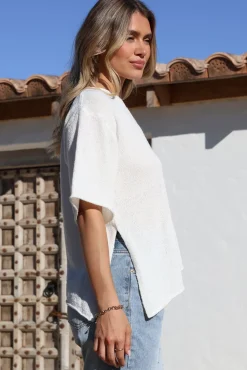 Lysandra Knit Top - Slouchy Asymmetrical Neckline Top in White><noscript><img width=