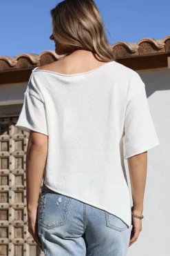Lysandra Knit Top - Slouchy Asymmetrical Neckline Top in White><noscript><img width=