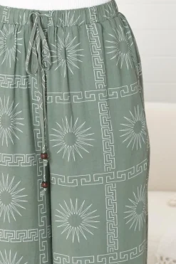Mahina Pants - High Waisted Straight Leg Pants Astra Print in Green><noscript><img width=