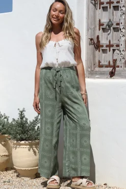 Mahina Pants - High Waisted Straight Leg Pants Astra Print in Green><noscript><img width=