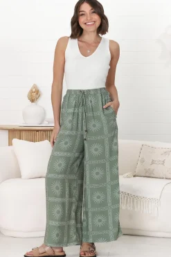 Mahina Pants - High Waisted Straight Leg Pants Astra Print in Green><noscript><img width=