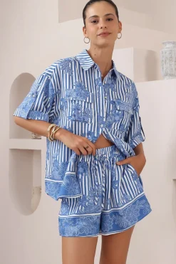 Maiso Shorts - Elasticated High Waist Shorts with Pockets in Keller Print>Salty Crush