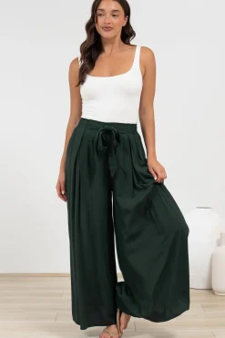Malta Pants - High Waisted Wide Leg Pants with Tie Waist in Emerald><noscript><img width=