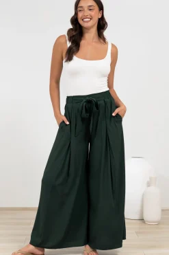 Malta Pants - High Waisted Wide Leg Pants with Tie Waist in Emerald><noscript><img width=