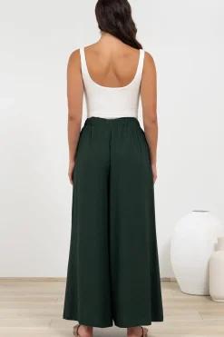 Malta Pants - High Waisted Wide Leg Pants with Tie Waist in Emerald><noscript><img width=