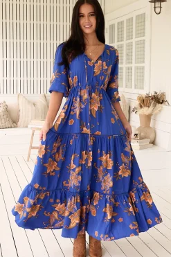 Mariana Maxi Dress - V Neck Pull Tie Waist Tiered Dress in Maribella Print>Jaase New