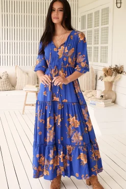 Mariana Maxi Dress - V Neck Pull Tie Waist Tiered Dress in Maribella Print><noscript><img width=