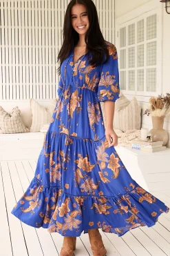 Mariana Maxi Dress - V Neck Pull Tie Waist Tiered Dress in Maribella Print><noscript><img width=