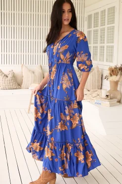 Mariana Maxi Dress - V Neck Pull Tie Waist Tiered Dress in Maribella Print><noscript><img width=