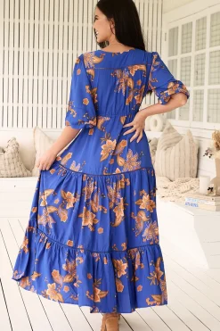 Mariana Maxi Dress - V Neck Pull Tie Waist Tiered Dress in Maribella Print><noscript><img width=
