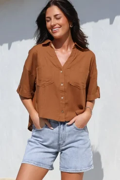Marion Shirt - Collared Buttoned Down Shirt with Pockets in Rust>Salty Crush Best