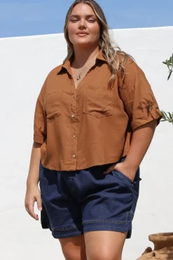 Marion Shirt - Collared Buttoned Down Shirt with Pockets in Rust>Salty Crush Best