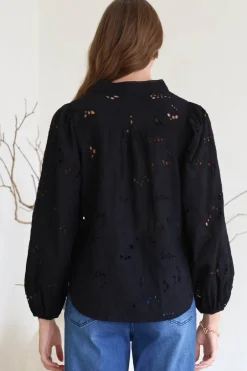 Marise Blouse - Hollow Out Embroidered Button Down Blouse in Black><noscript><img width=