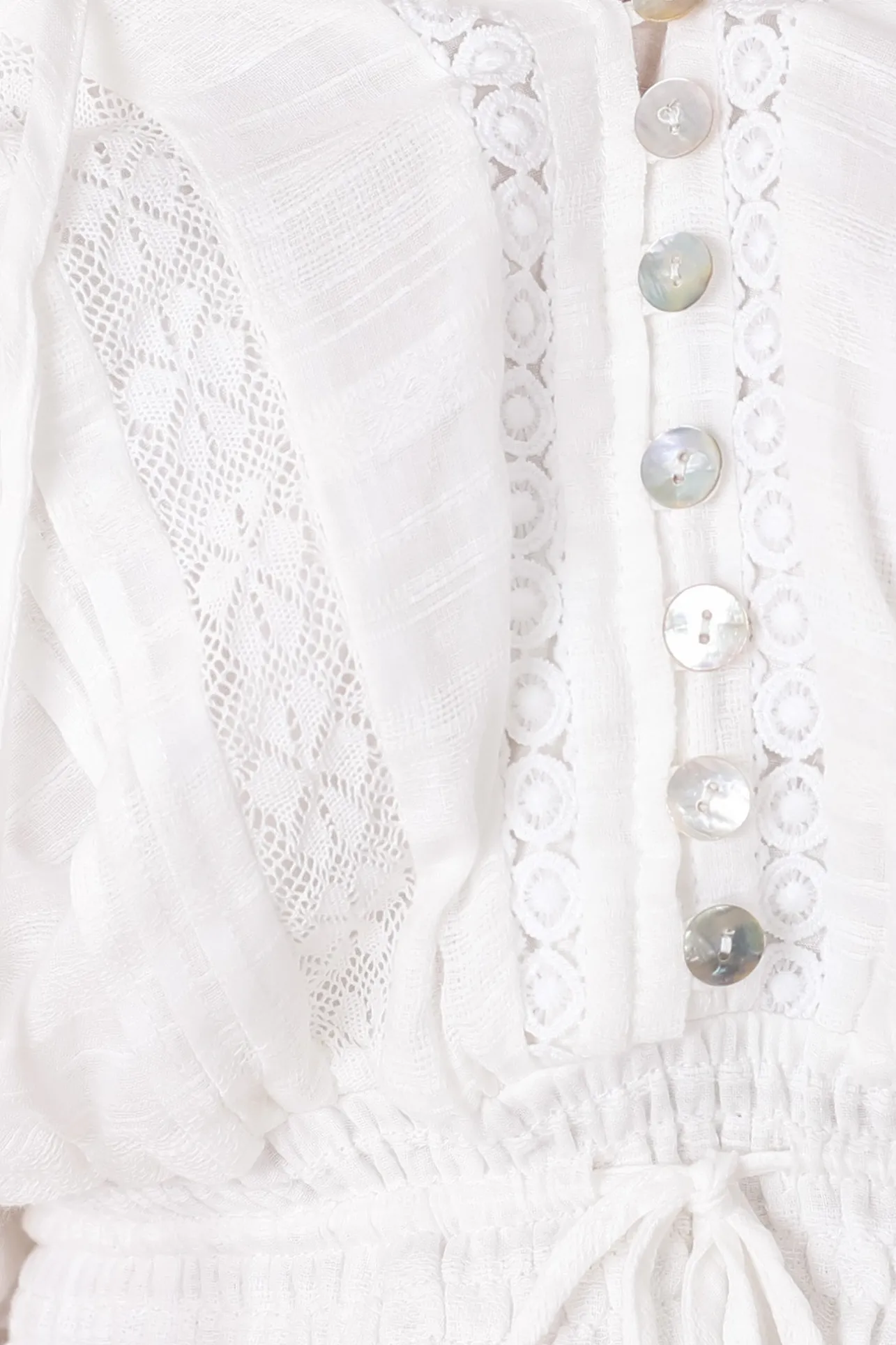 Marlon Top - On or Off Shoulder Pin Tuck Detail Long Balloon Sleeve Crop in White>Salty Crush Clearance