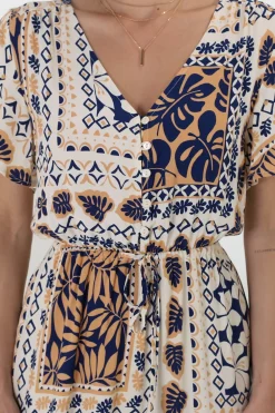 Marly Midi Dress - A Line Dress with Cap Sleeves and Rick Rack Splicing Alphy Print><noscript><img width=