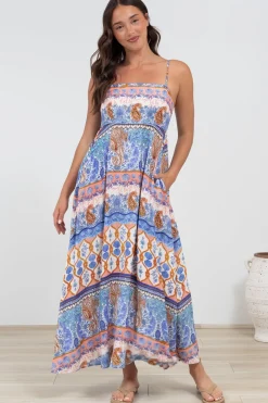 Mattina Maxi Dress: Spaghetti Strap Sun Dress in Belly Print>Salty Crush Online