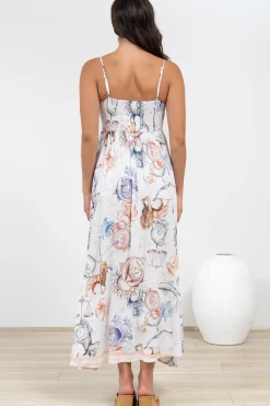 Mattina Maxi Dress: Spaghetti Strap Sun Dress in Zodiac Print><noscript><img width=