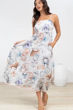 Mattina Maxi Dress: Spaghetti Strap Sun Dress in Zodiac Print><noscript><img width=