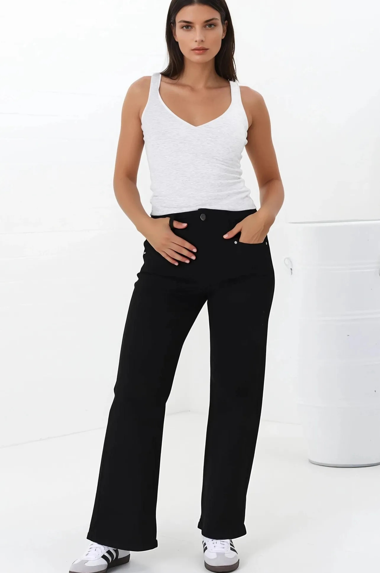 Medusa Jeans - High Waisted Wide Leg Jeans in Black>Salty Crush Discount