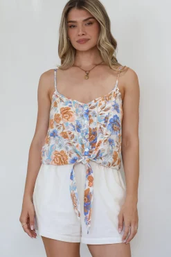 Mela Top - Adjustable Strap Cami with Tie Front in Nina Print>Salty Crush Best
