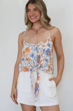 Mela Top - Adjustable Strap Cami with Tie Front in Nina Print>Salty Crush Best