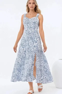 Meryn Midi Dress - Tie Sleeve A-Line Sun Dress in Talitha Print>Salty Crush New