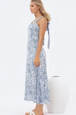 Meryn Midi Dress - Tie Sleeve A-Line Sun Dress in Talitha Print><noscript><img width=