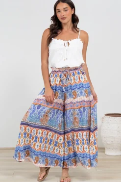 Mezza Pants - Paper Bag High Waisted Wide Leg Pants in Belly Print>Salty Crush New