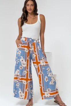 Mezza Pants - Paper Bag High Waisted Wide Leg Pants in Trinity Print>Salty Crush