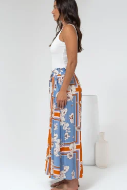 Mezza Pants - Paper Bag High Waisted Wide Leg Pants in Trinity Print><noscript><img width=