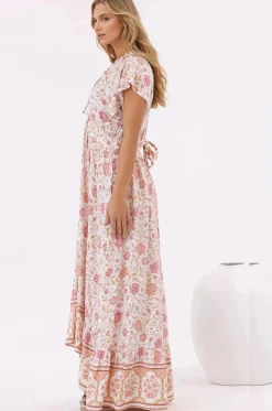 Micalea Midi Dress - On or Off Shoulder Tie Back A Line Dress in Stacey Print><noscript><img width=