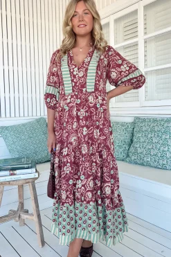 Mila Midi Dress - Mandarin Collar Buttoned Bodice Tiered Dress in Athena Print>Jaase Hot