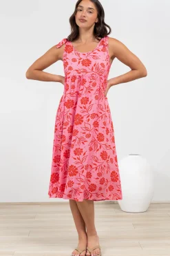 Misha Midi Dress - Tie Up Strap Scoop Neckline Dress in Friday Print><noscript><img width=