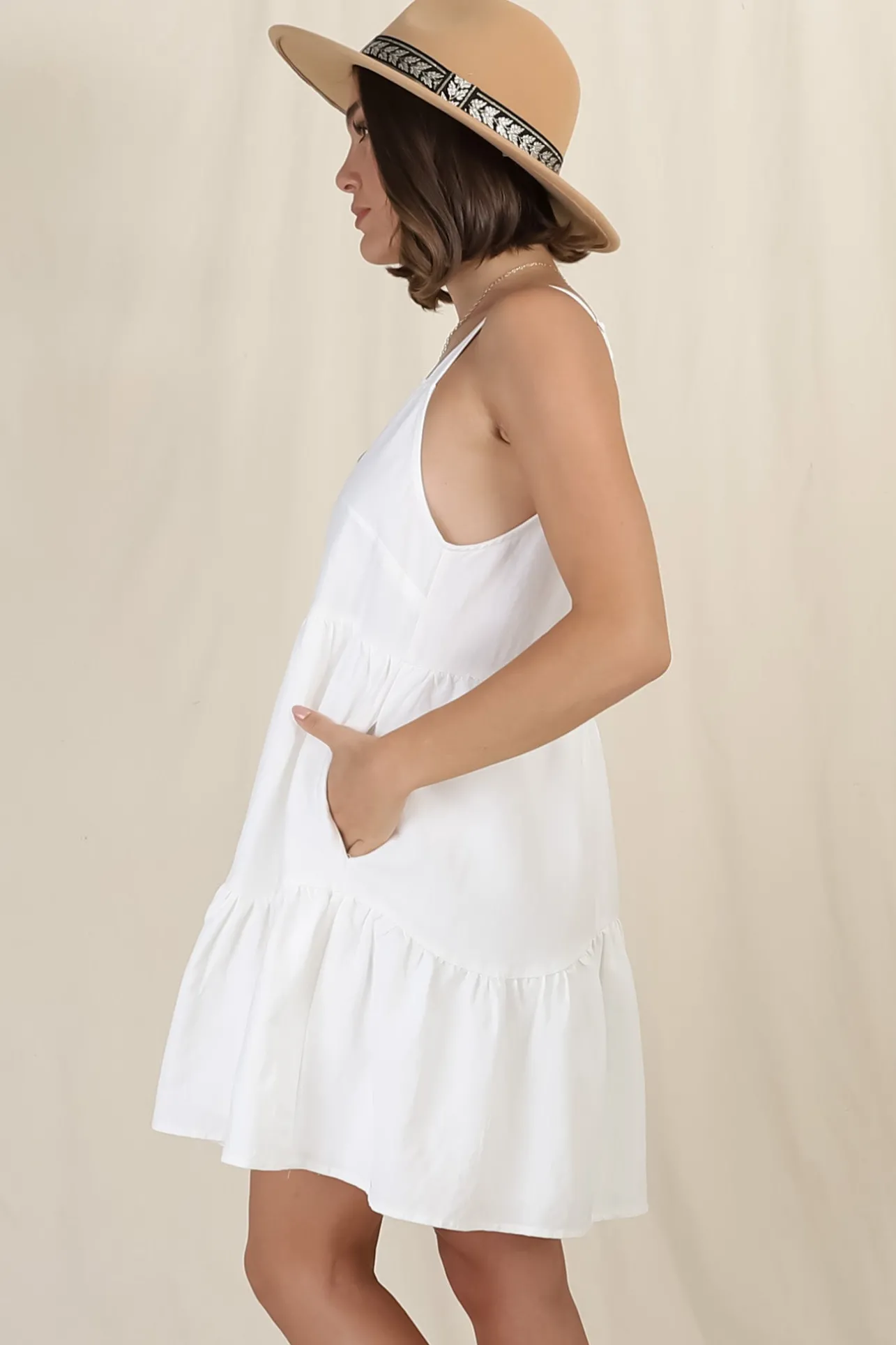 Missy Mini Dress - Thick Adjustable Strap Tiered Sun Dress in White>Salty Crush Best