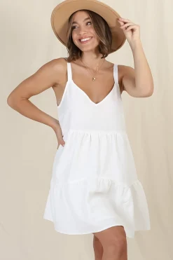 Missy Mini Dress - Thick Adjustable Strap Tiered Sun Dress in White><noscript><img width=