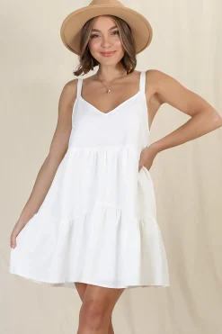 Missy Mini Dress - Thick Adjustable Strap Tiered Sun Dress in White><noscript><img width=