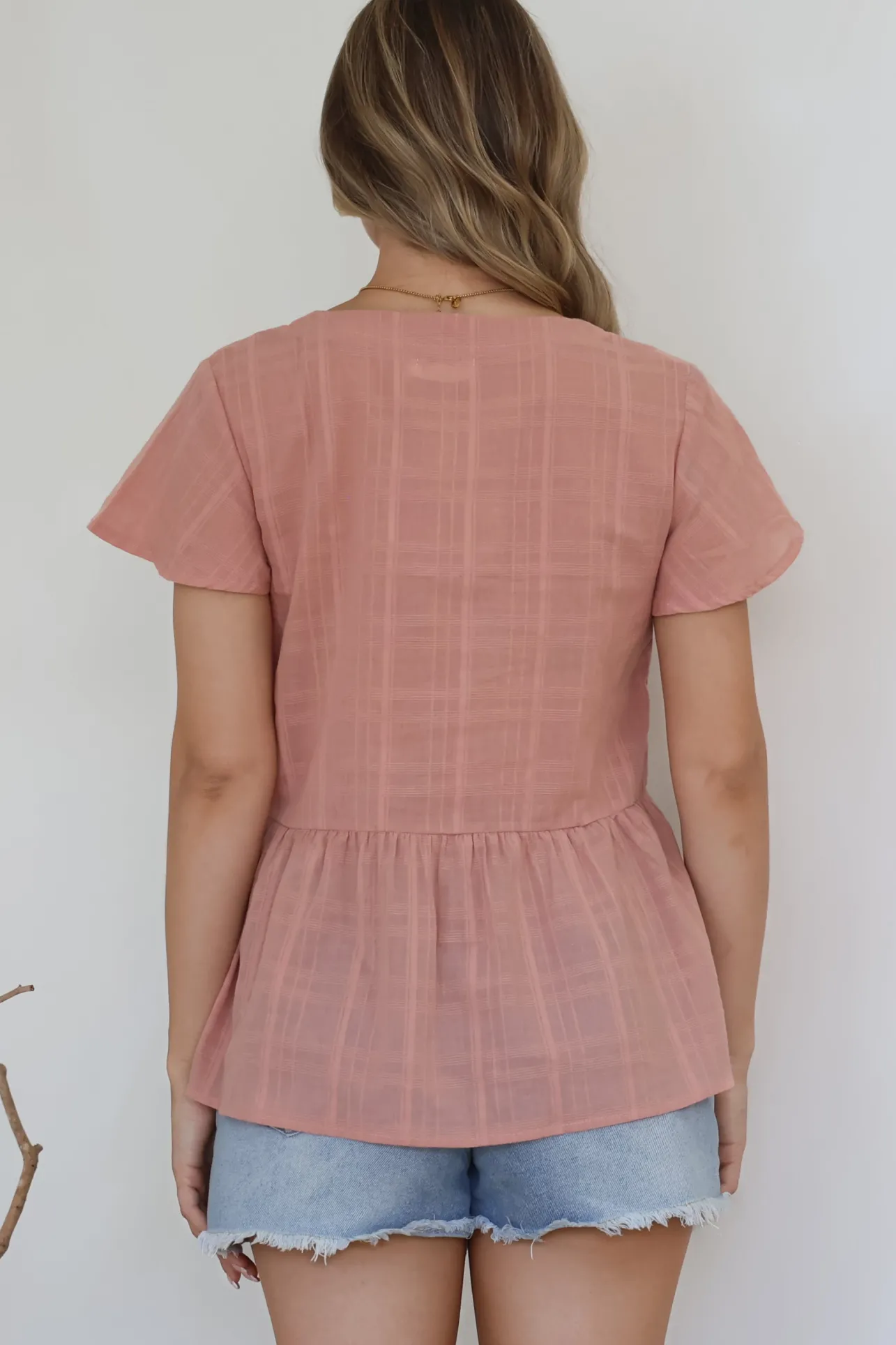 Mitzy Top - Textured Button Down Top with Cap Sleeves in Blush>Salty Crush Sale