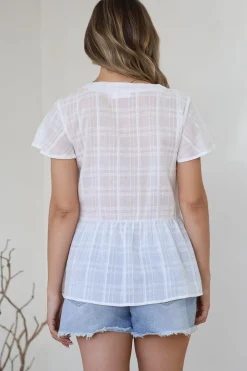 Mitzy Top - Textured Button Down Top with Cap Sleeves in White><noscript><img width=
