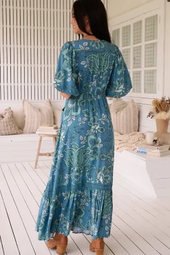 Molli Maxi Dress - Button Down A-Line Dress with Tied Sleeves in Serenade Print><noscript><img width=