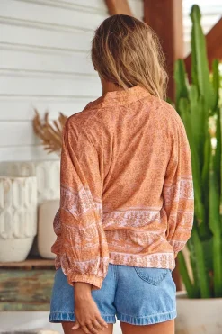 Moni Blouse - Collared Button Down Shirt with Balloon Sleeves in Peachy Print><noscript><img width=