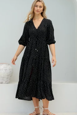 Montania Maxi Dress - Buttoned Bodice Pull in Waist Dress><noscript><img width=