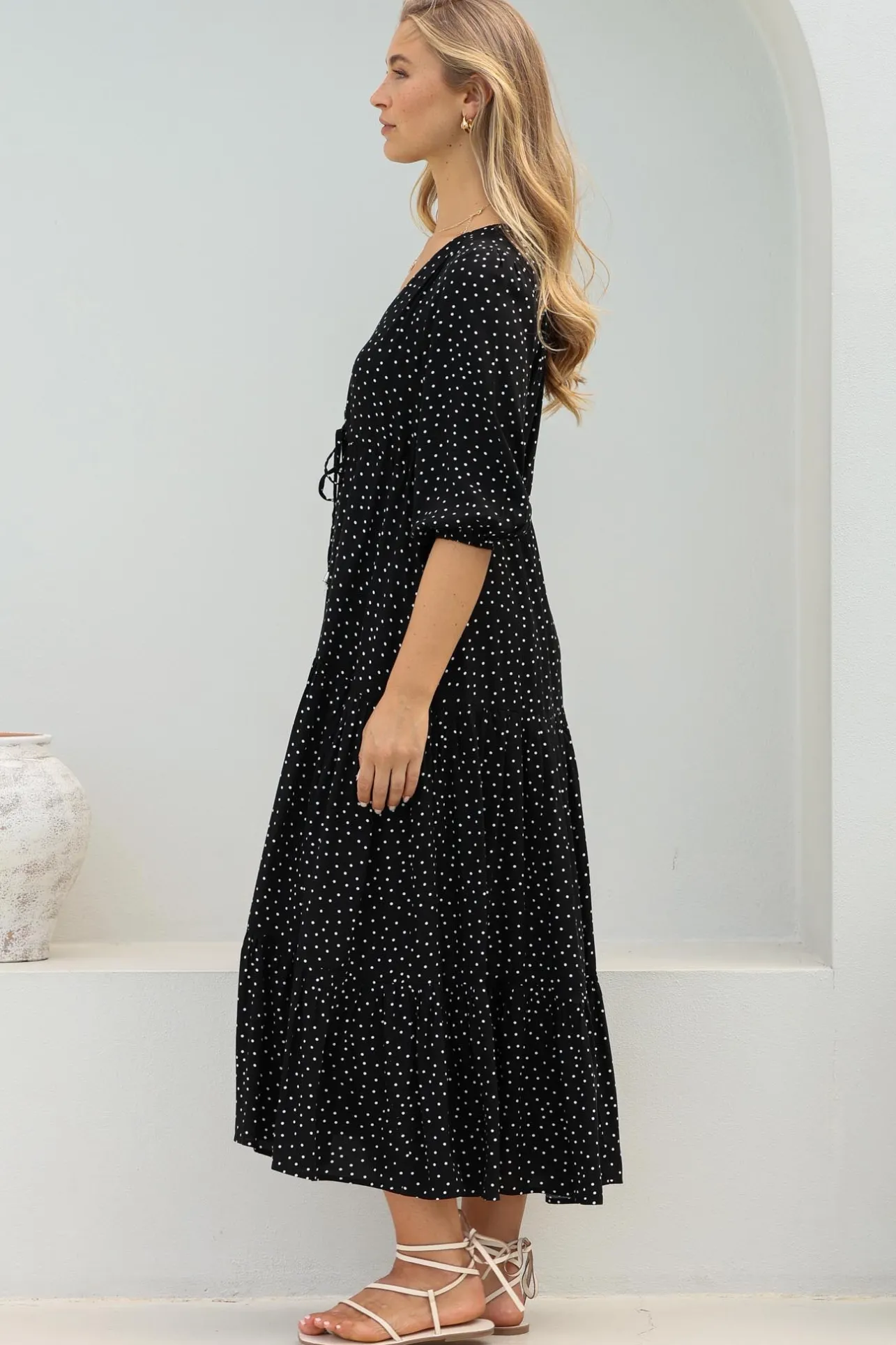 Montania Maxi Dress - Buttoned Bodice Pull in Waist Dress>Salty Crush Clearance