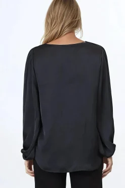 Morgana Blouse - Soft V-Neckline Pull Over Top with Balloon Sleeves in Black><noscript><img width=