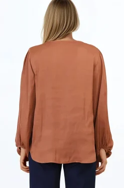 Morgana Blouse - Soft V-Neckline Pull Over Top with Balloon Sleeves in Rust><noscript><img width=