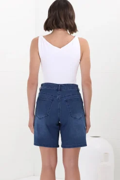 Murray Denim Shorts - High Waisted Stretchy Denim Shorts in Dark Denim><noscript><img width=