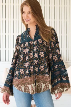 Nadia Blouse - Scoop Hem Lace Detailing Button Down in Nomade Print><noscript><img width=