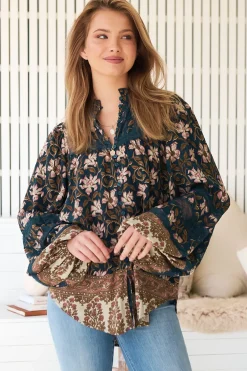 Nadia Blouse - Scoop Hem Lace Detailing Button Down in Nomade Print><noscript><img width=