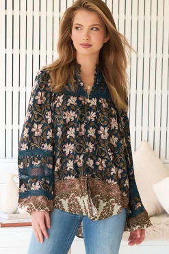 Nadia Blouse - Scoop Hem Lace Detailing Button Down in Nomade Print><noscript><img width=