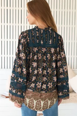 Nadia Blouse - Scoop Hem Lace Detailing Button Down in Nomade Print><noscript><img width=